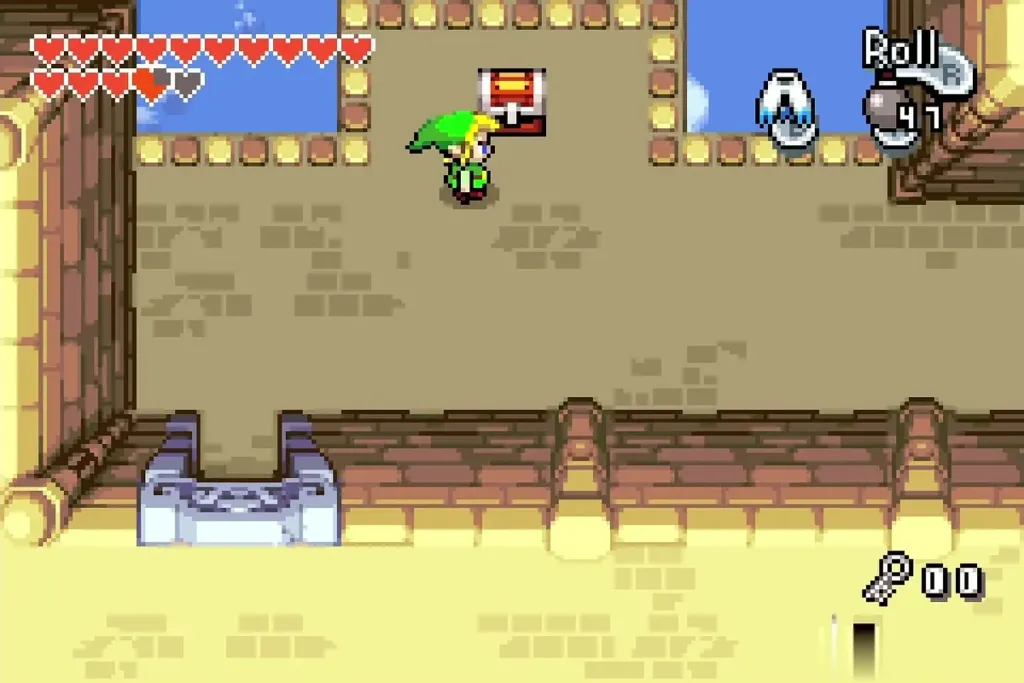 Link walking up to the chest at the far end of the room Link walking up to the chest at the far end of the room