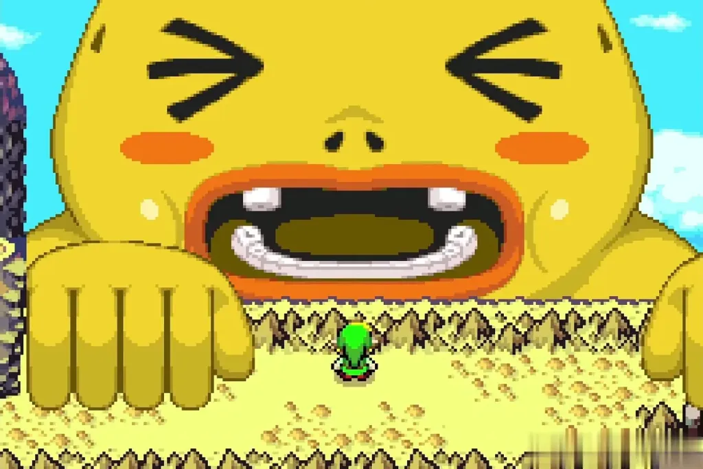 The giant Goron with his mouth wide open as he eats the shield The giant Goron with his mouth wide open as he eats the shield