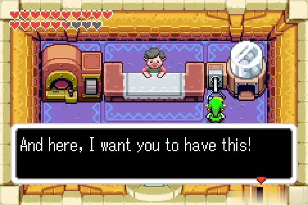 Carlov saying he wants Link to have something, full dialogue box shown Carlov saying he wants Link to have something, full dialogue box shown