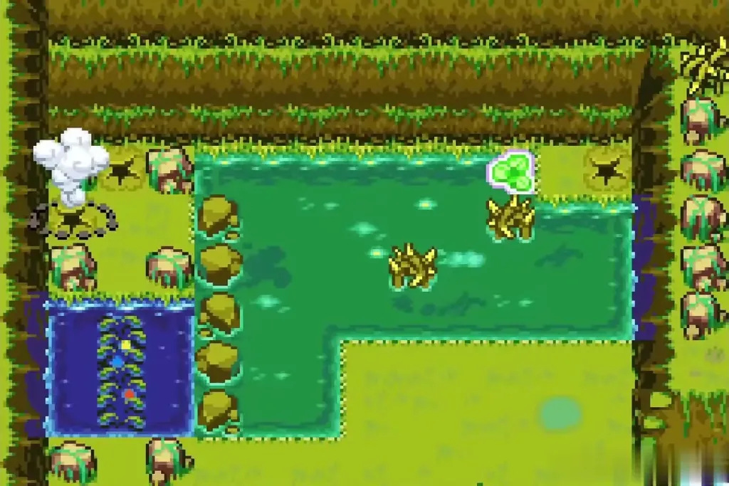 A white puff and a green marker appearing in the swampy Castor Wilds A white puff and a green marker appearing in the swampy Castor Wilds