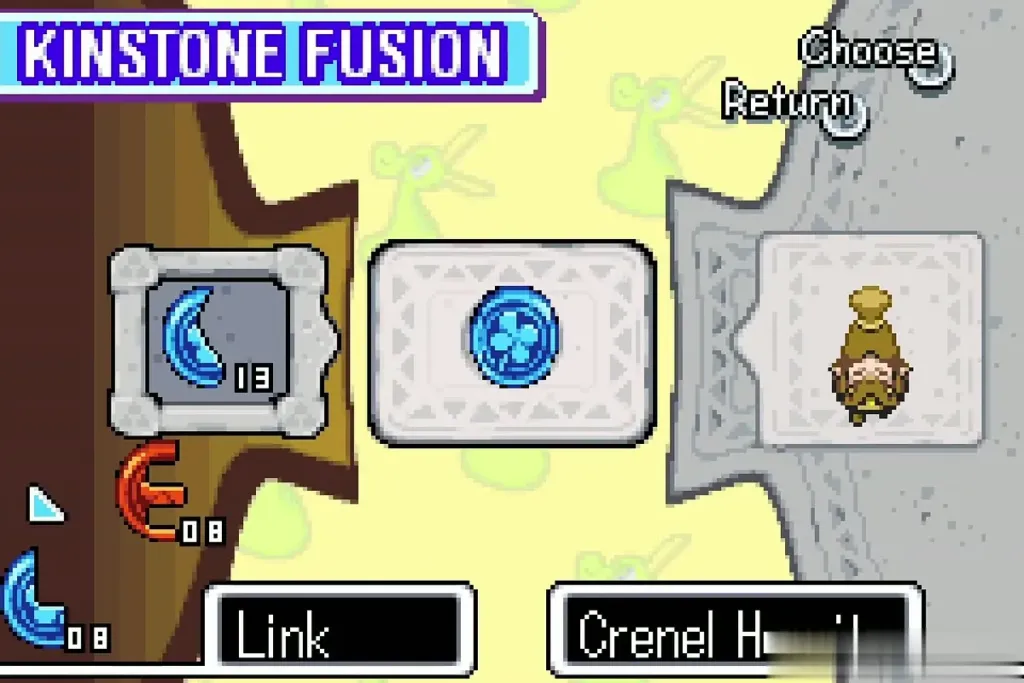 Kinstone Fusion screen with Link's blue piece joined to the Crenel Hermit's Kinstone Fusion screen with Link's blue piece joined to the Crenel Hermit's