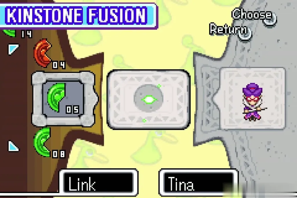 Kinstone Fusion screen with Link's green piece fusing with Tina's Kinstone Fusion screen with Link's green piece fusing with Tina's