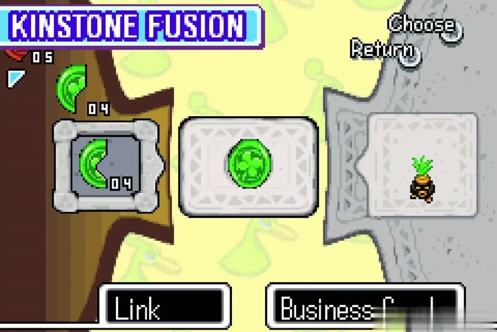 Kinstone Fusion screen with Link's green piece joined to a Business Scrub's Kinstone Fusion screen with Link's green piece joined to a Business Scrub's