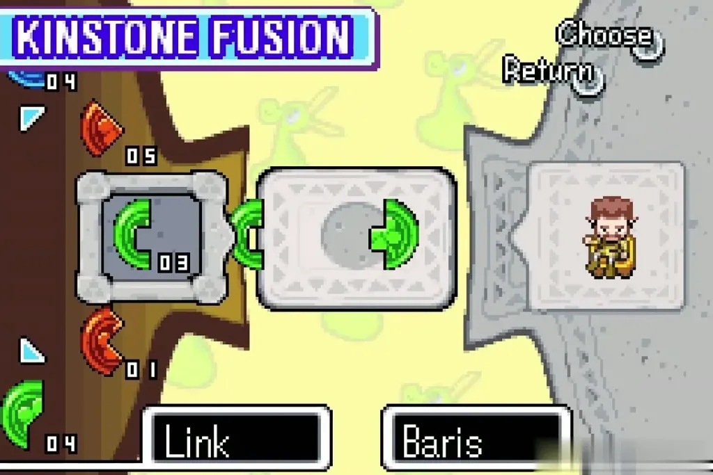 Kinstone Fusion screen with Link's green half joining Baris's half