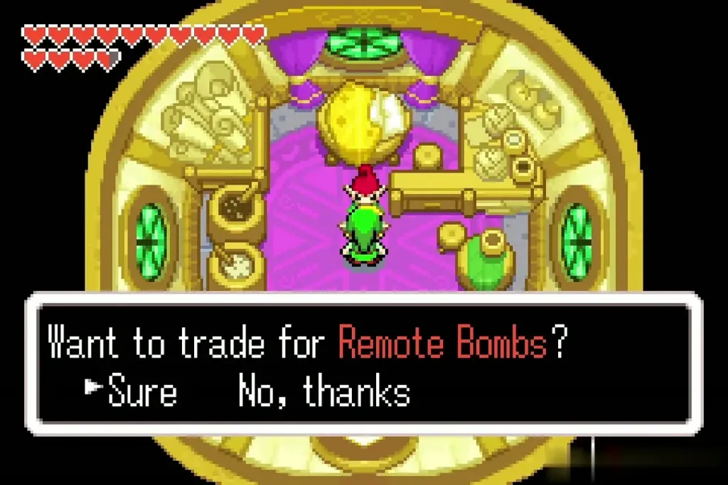 Belari asking whether Link wants to trade for Remote Bombs