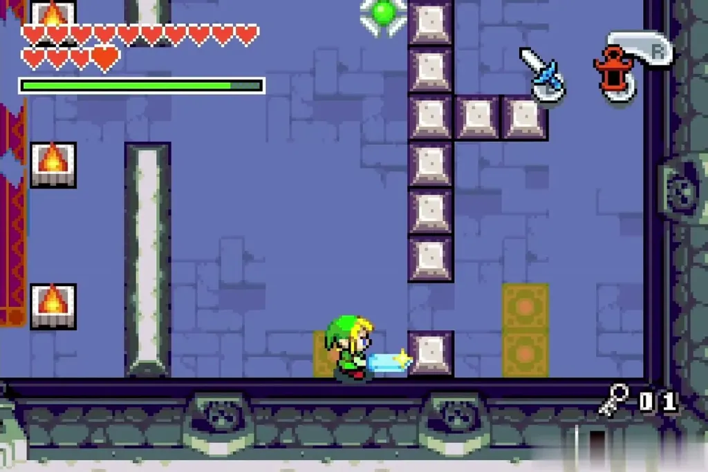 Link in the second crypt room beside a wall of white blocks