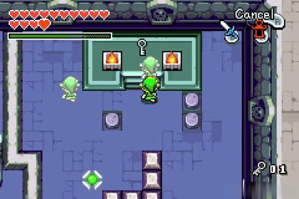 Links on the switches below the altar as a Small Key appears