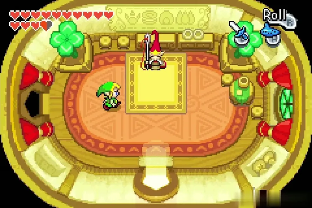Link entering the Elder's round house where Gentari stands on the rug