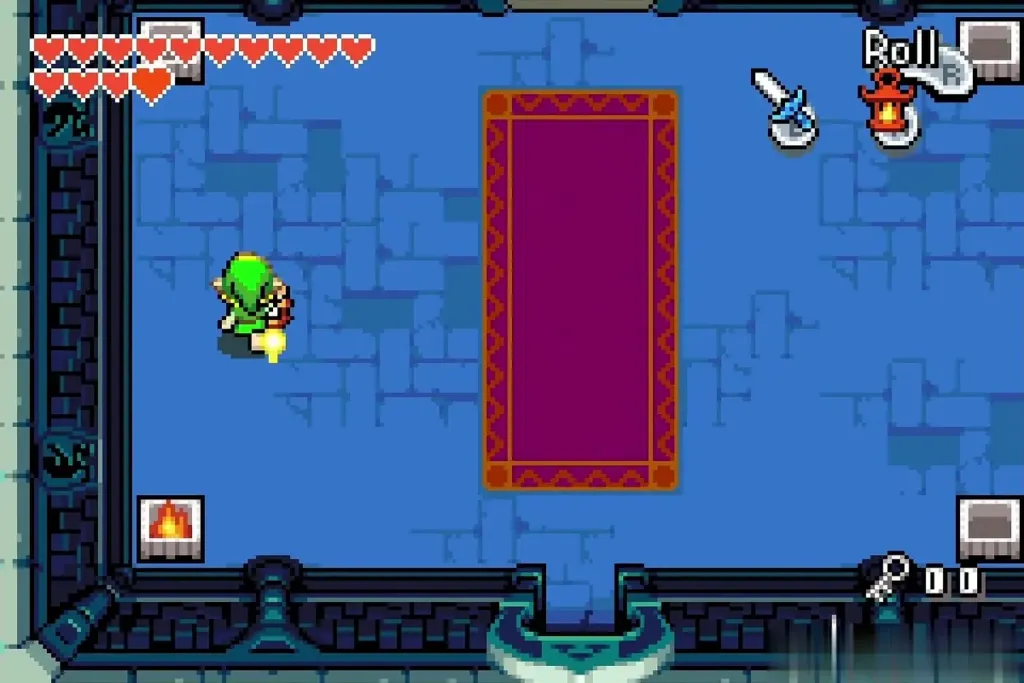 Link entering the fire pit room with the Lantern lit