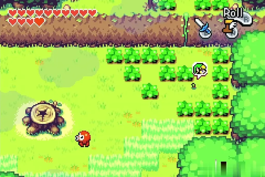 Link near the tree stump in the field before shrinking