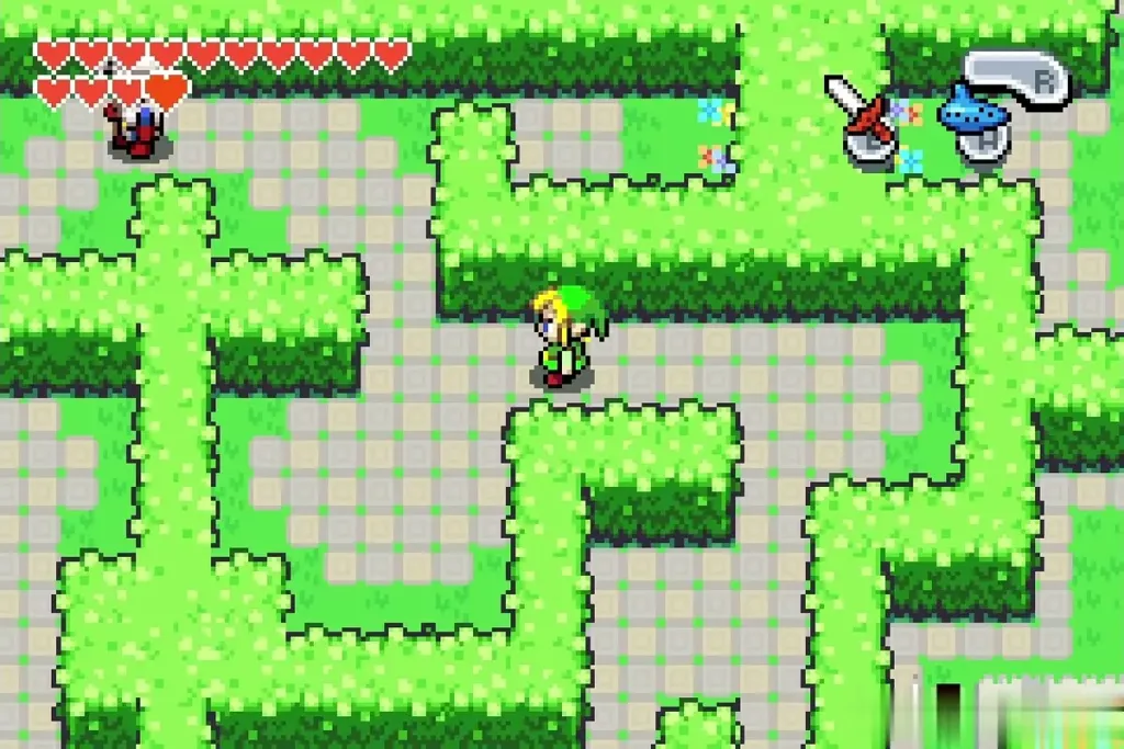 Link crossing the hedge maze while the guards are far away