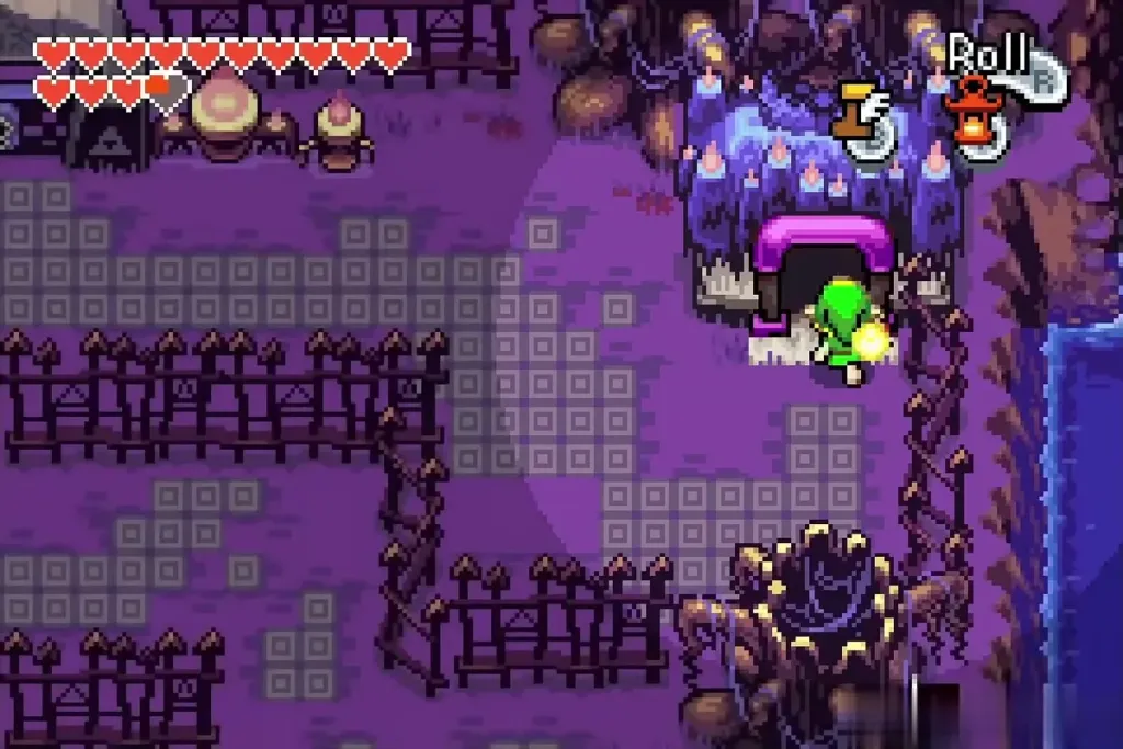 Link reaching the gravedigger's house door at the end of the graveyard path