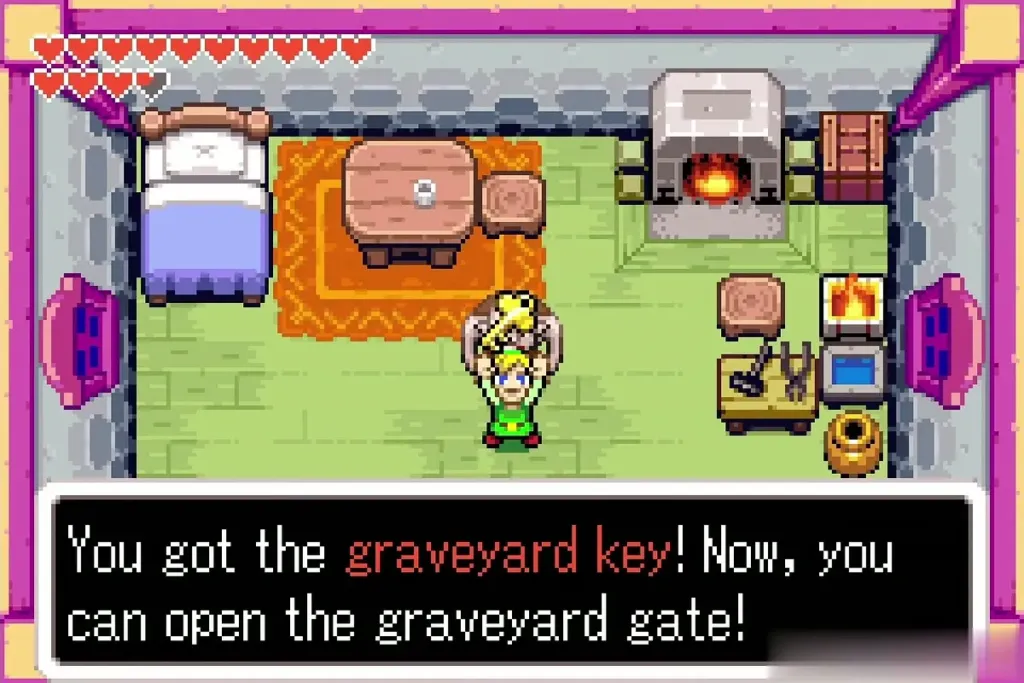 Link holding up the graveyard key with the You got the graveyard key message