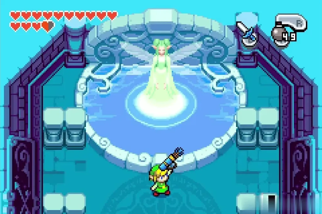Link raising the Large Quiver in front of the Great Fairy
