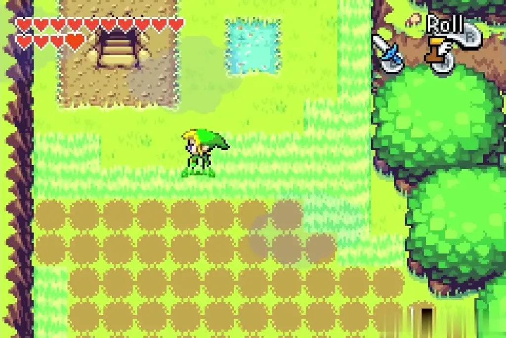 Link beside the hidden stairs in the Trilby Highlands grass