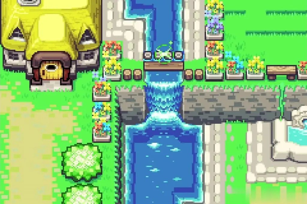 A waterfall in Hyrule Town highlighted after the fusion