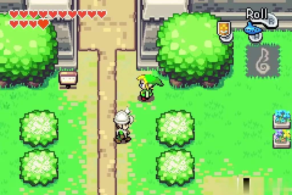 Link arriving in Hyrule Town beside the Wind Crest stone
