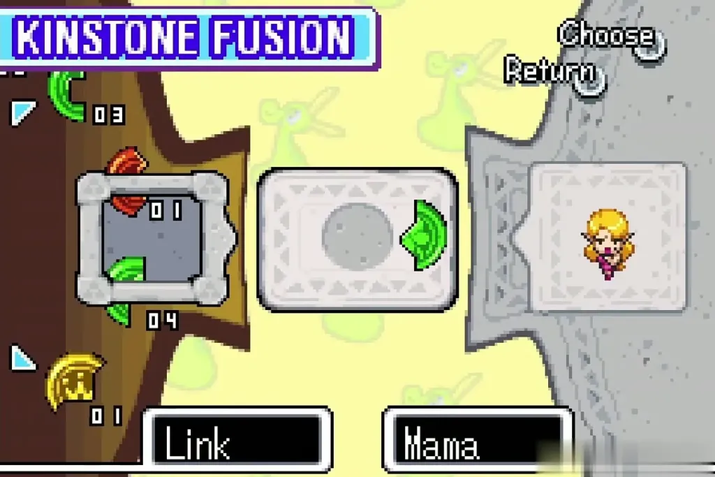 Kinstone Fusion screen with Link and Mama and a green half offered
