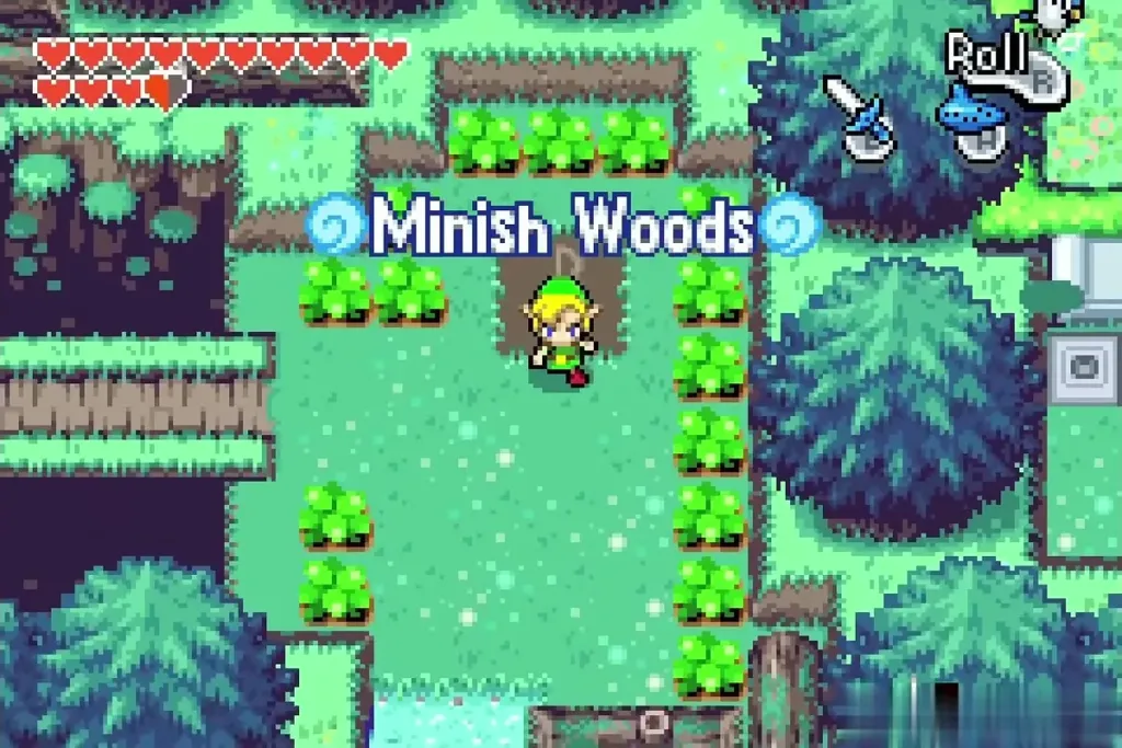 Link arriving in the Minish Woods after warping with the Ocarina of Wind