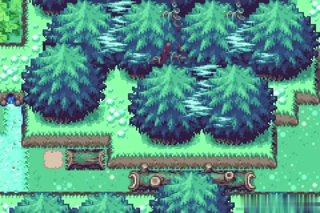 A marked spot among the pine trees of the Minish Woods after the fusion