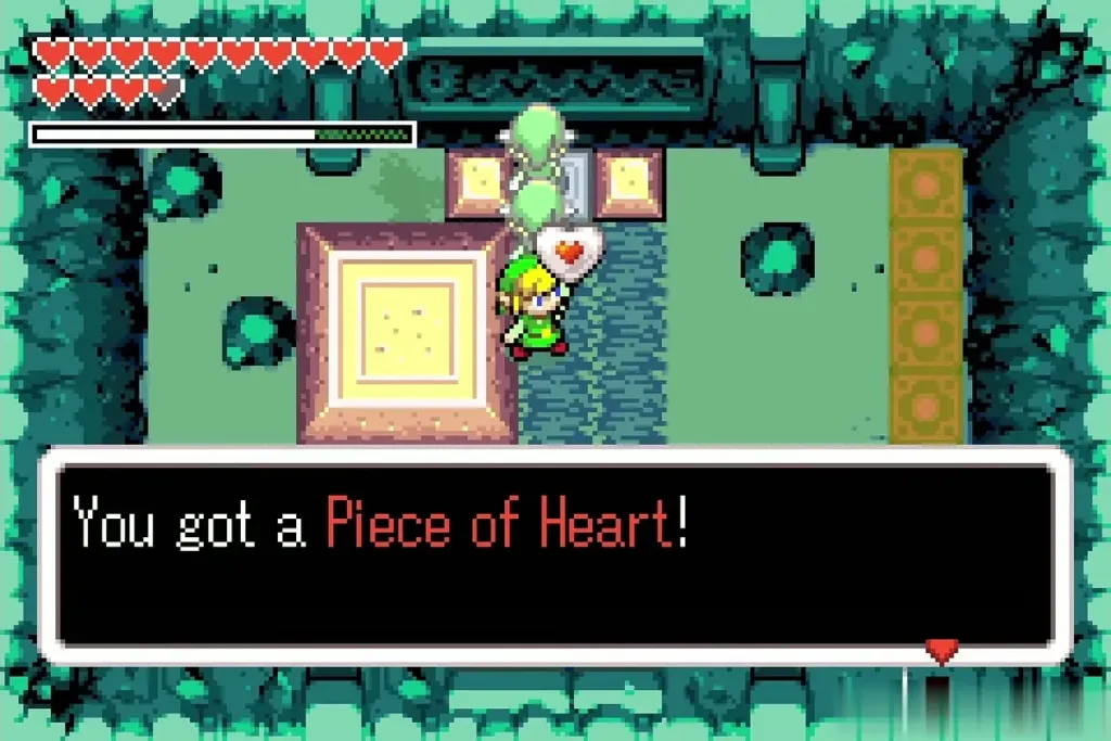 Link holding up a Piece of Heart with the You got a Piece of Heart message
