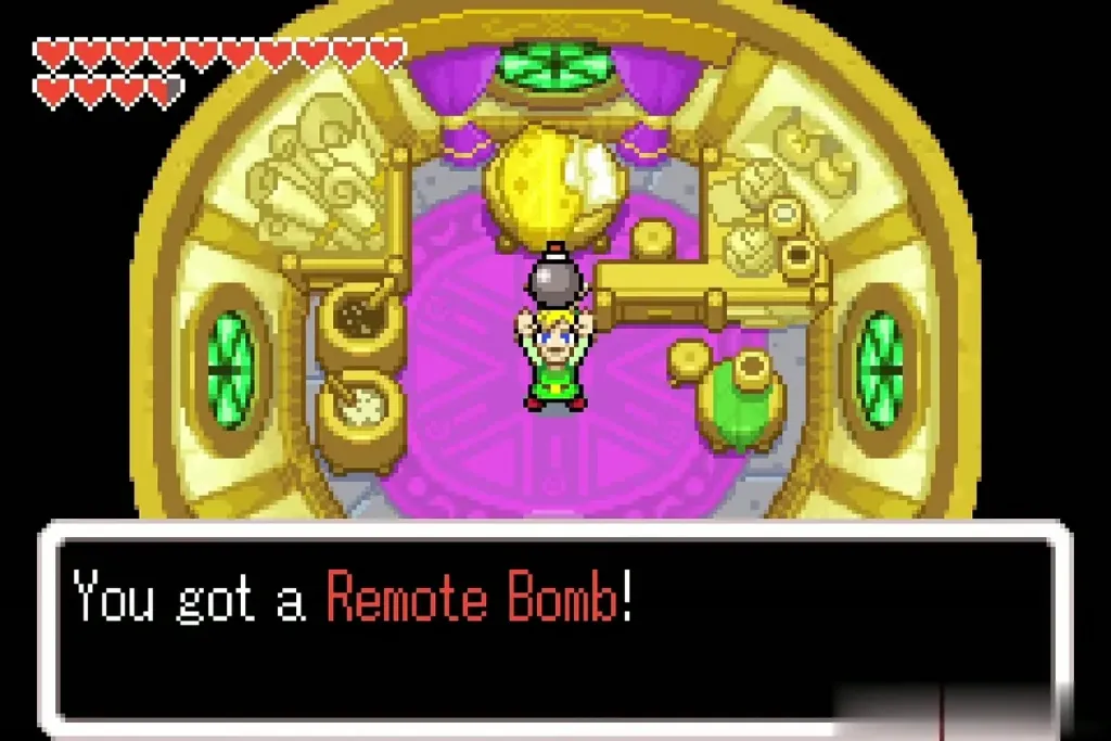 Link holding up a Remote Bomb with the You got a Remote Bomb message