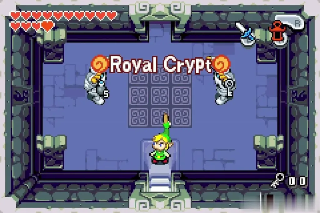 Royal Crypt title over Link entering the first room with two Gibdos
