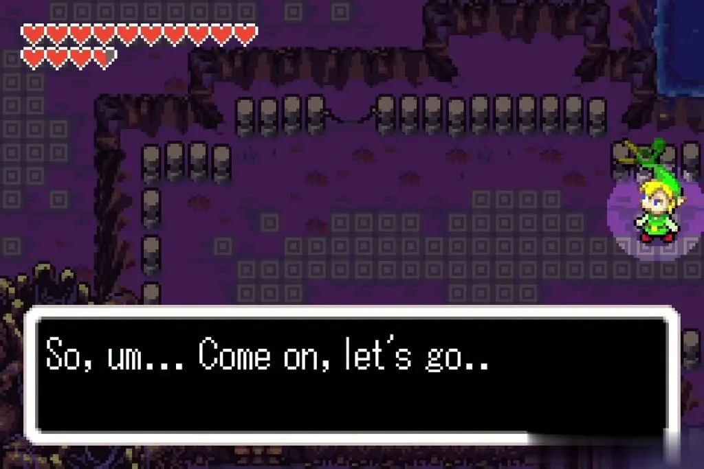 Link in the dark graveyard with Ezlo saying let's go