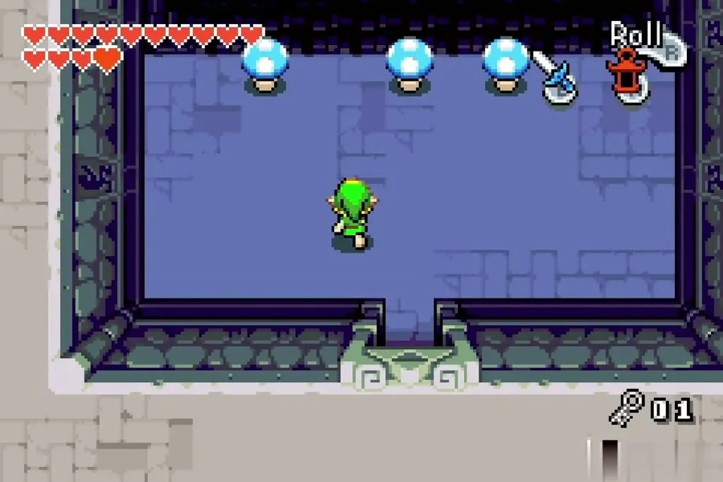 Link entering the room of blue toadstools