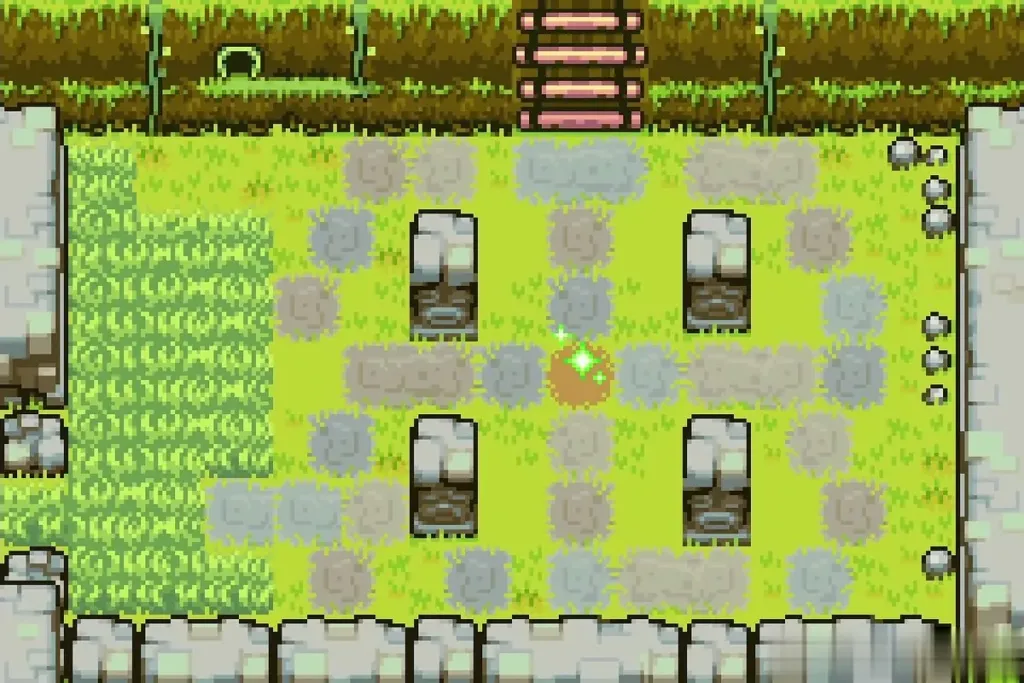 A green sparkle in the Wind Ruins courtyard where the chest appears