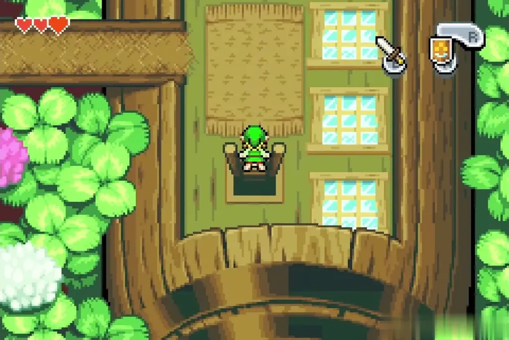 Link on the barrel house roof at the hatch leading down