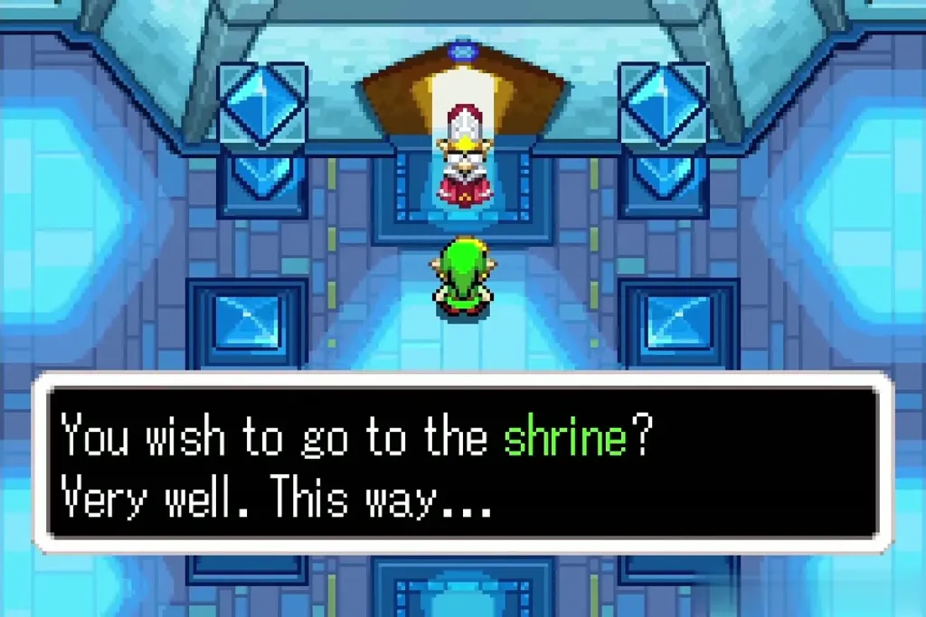 Festari asking Link if he wishes to go to the shrine