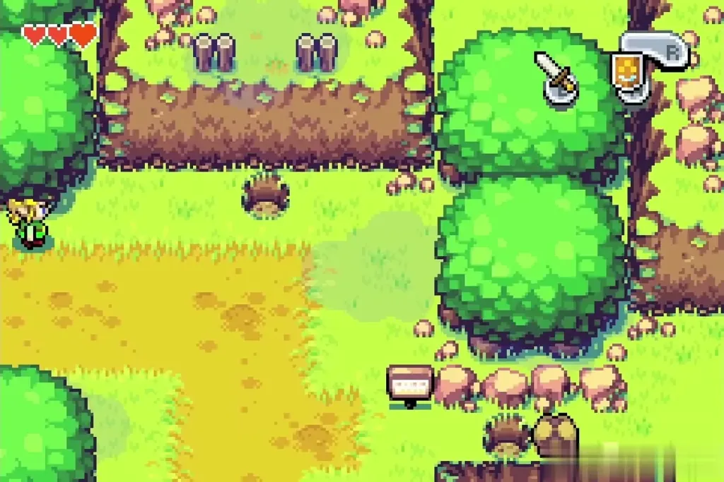 Link on the dirt path of the field beside a cliff and trees