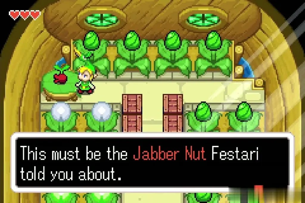 Link beside the Jabber Nut on its pedestal in the barrel house cellar