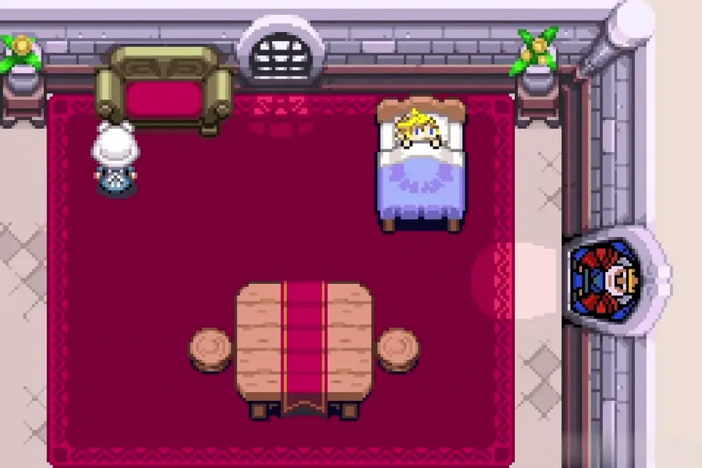 Link asleep in a castle bed