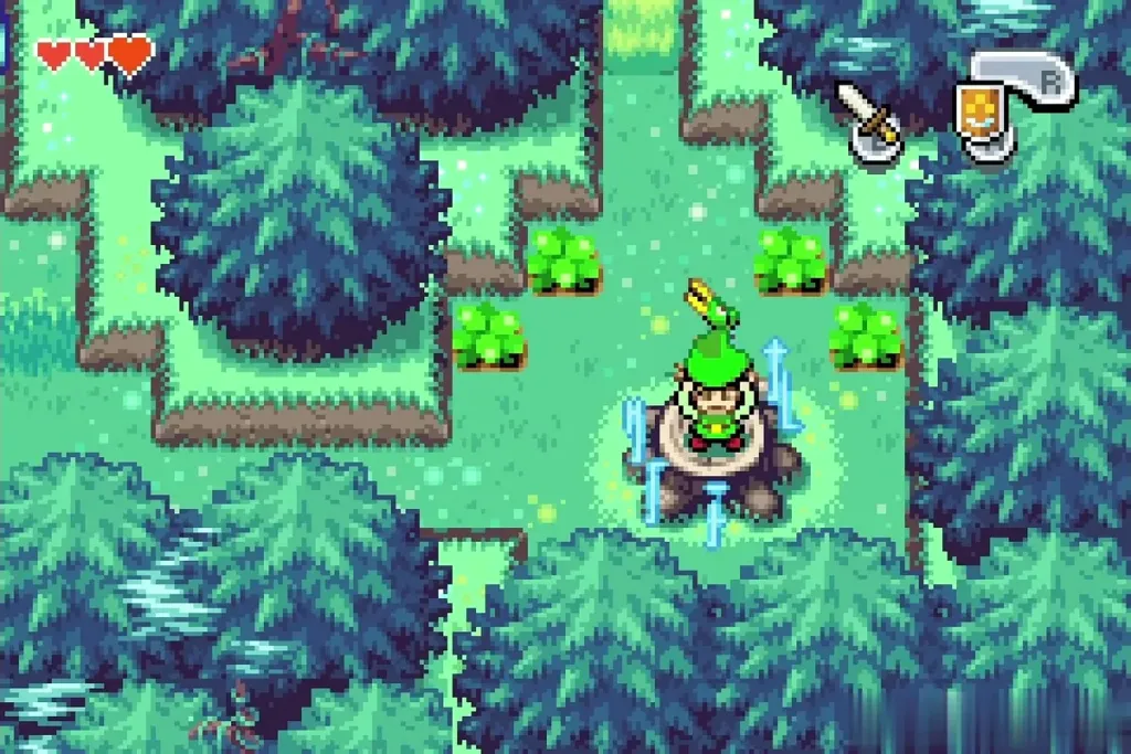 Link in the middle of shrinking on the portal stump