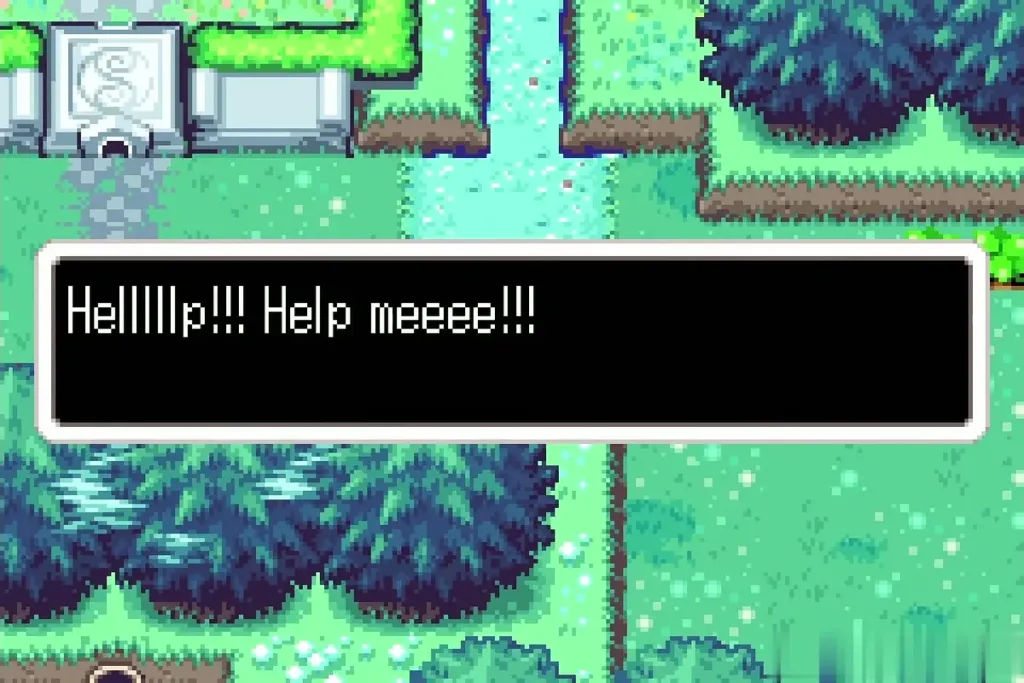 A cry for help in the text box beside the shrine wall in the Minish Woods