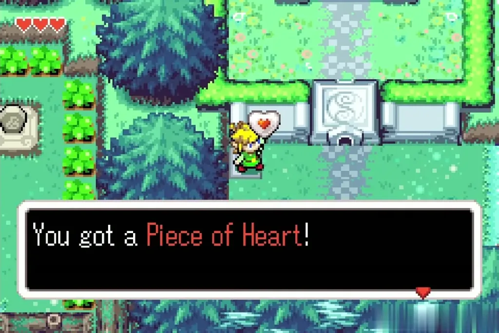 Link holding up a Piece of Heart with the item message fully shown
