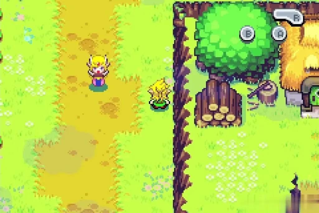 Zelda waiting on the dirt path outside Link's house