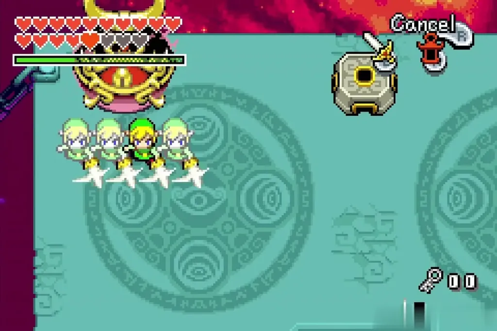 Four Links swinging their swords in front of Vaati's Wrath Four Links swinging their swords in front of Vaati's Wrath