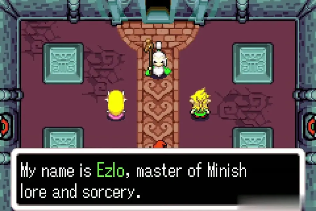 Ezlo introducing himself as master of Minish lore and sorcery Ezlo introducing himself as master of Minish lore and sorcery