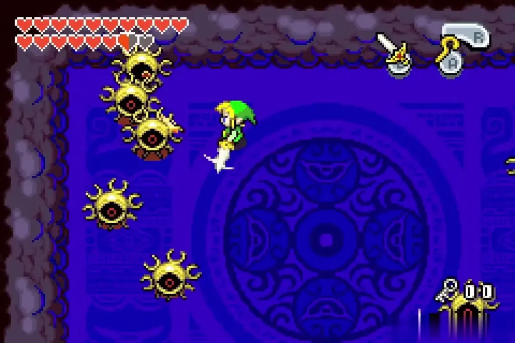Link slashing at a cluster of eyes inside the blue arm interior Link slashing at a cluster of eyes inside the blue arm interior