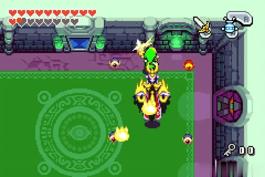 Link striking Vaati Reborn with eyes around him Link striking Vaati Reborn with eyes around him