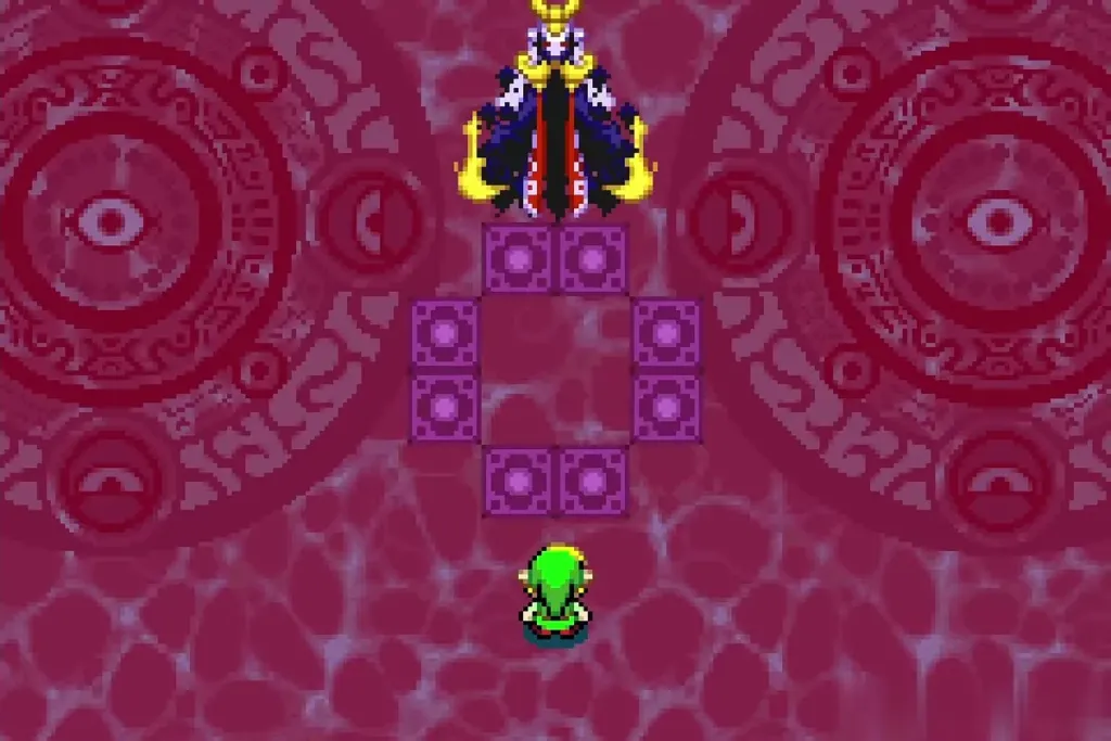 Vaati appearing above the block ring in the red arena Vaati appearing above the block ring in the red arena