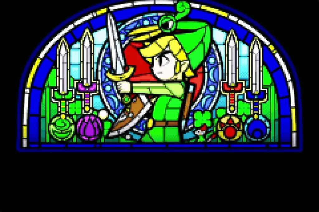 Stained glass picture of Link with the four swords Stained glass picture of Link with the four swords