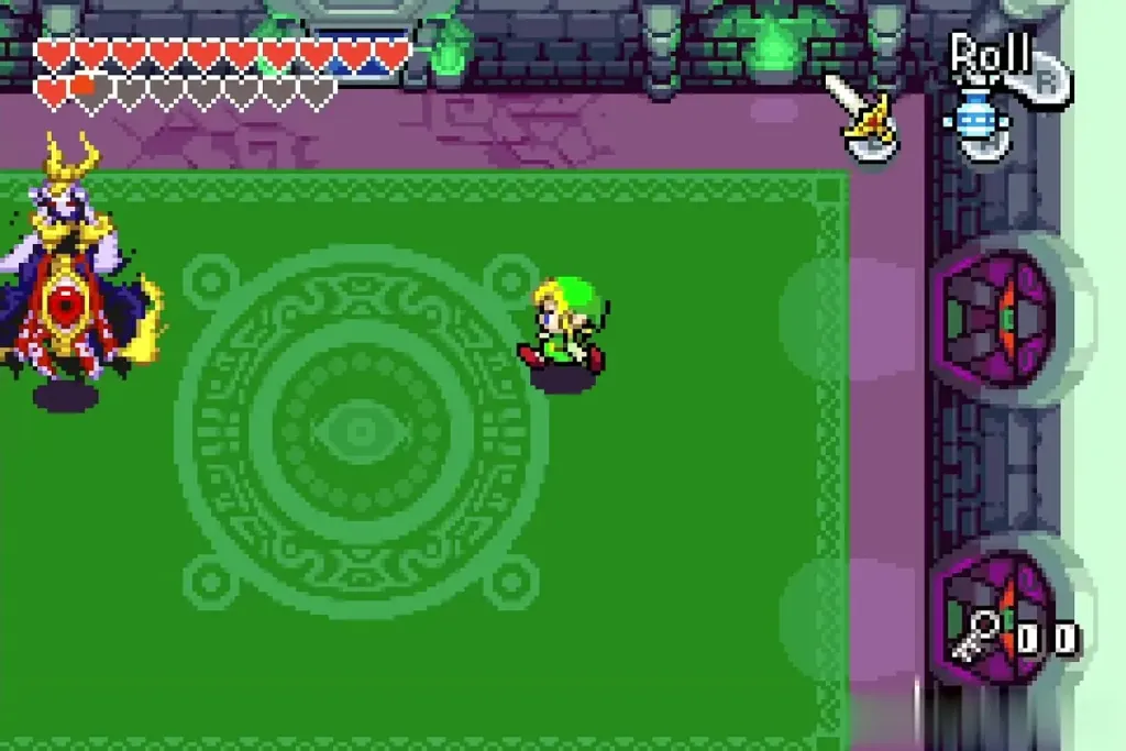 Vaati Reborn with the eye open on his chest while Link keeps clear Vaati Reborn with the eye open on his chest while Link keeps clear