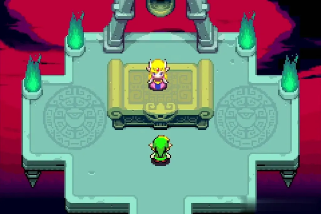 Zelda restored on the dais after the stone cracks Zelda restored on the dais after the stone cracks