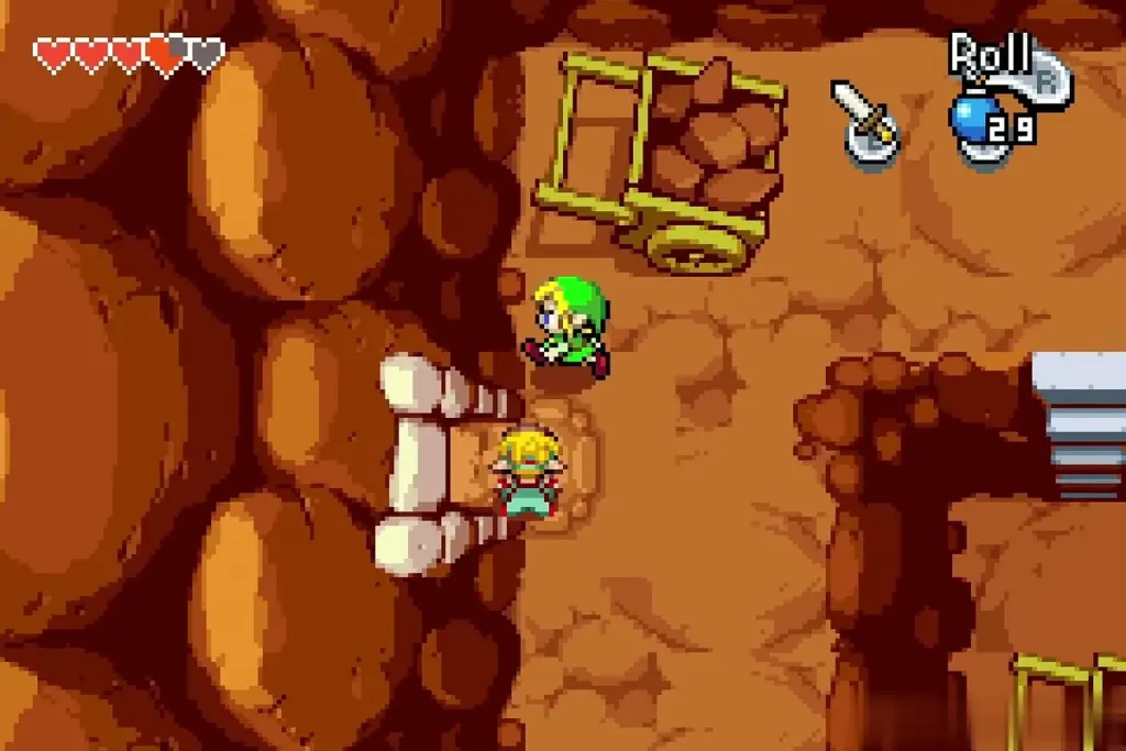 Link at Minish size passing the guard Minish near the mine's west door Link at Minish size passing the guard Minish near the mine's west door