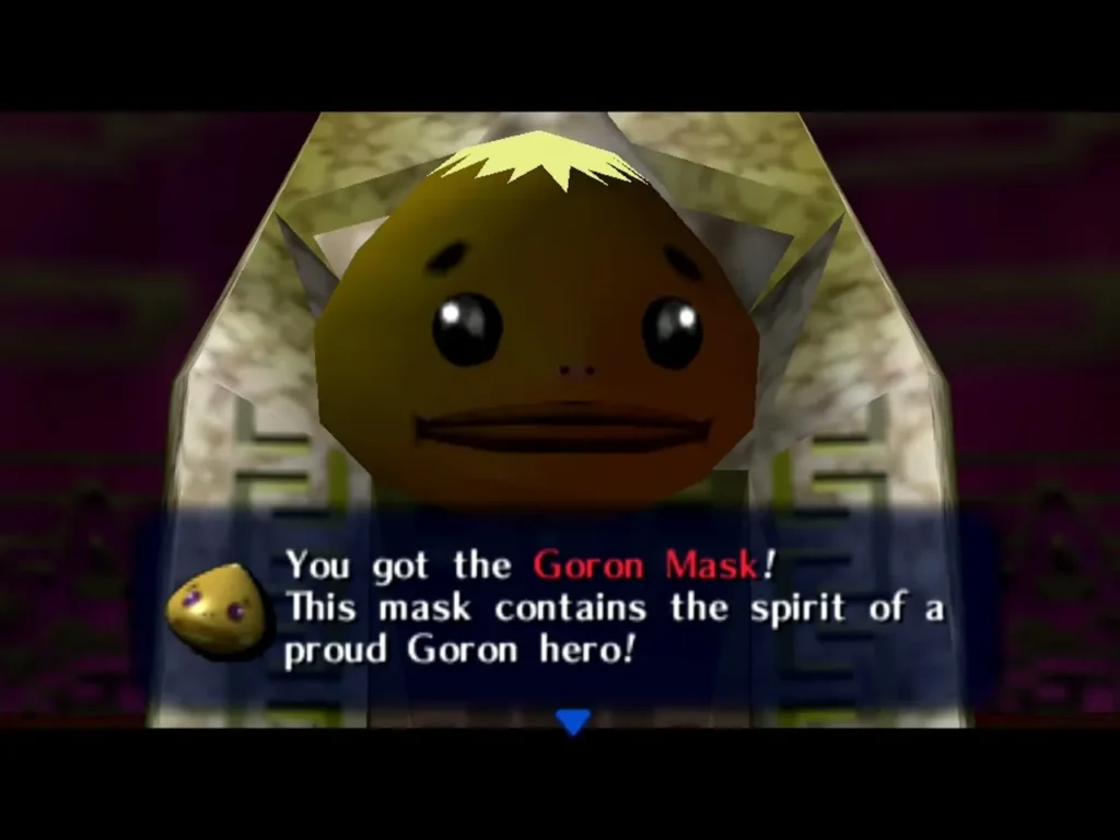 The Goron Mask, the box reading This mask contains the spirit of a proud Goron hero The Goron Mask, the box reading This mask contains the spirit of a proud Goron hero