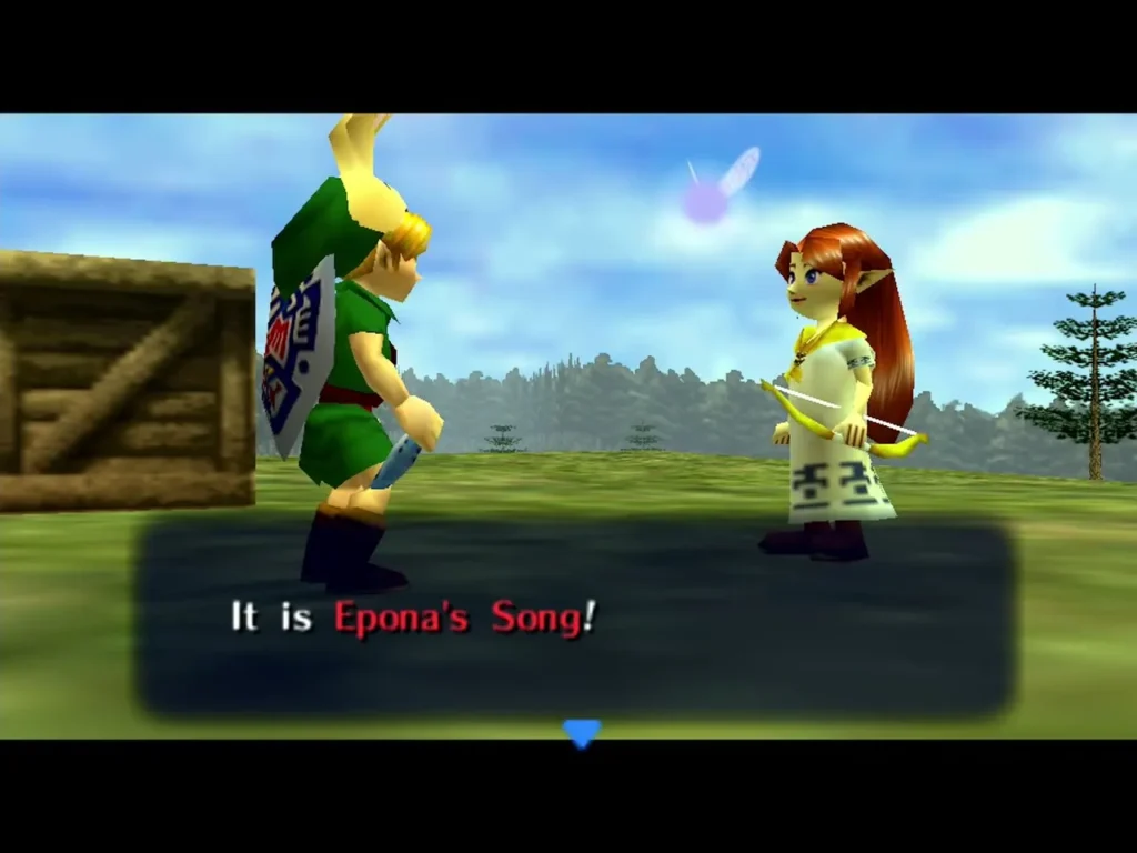 The box reads It is Epona's Song! after Romani teaches Link the song at the ranch The box reads It is Epona's Song! after Romani teaches Link the song at the ranch